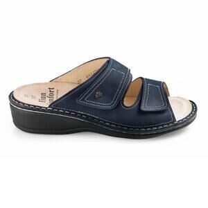 Finn Comfort Jamaica 2 Strap Navy Blue Leather Sandals Women Size EU 37 US 7